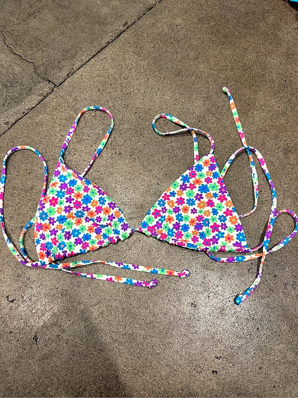 Frankies Bikinis Floral Bikini Top in White & Multicolor